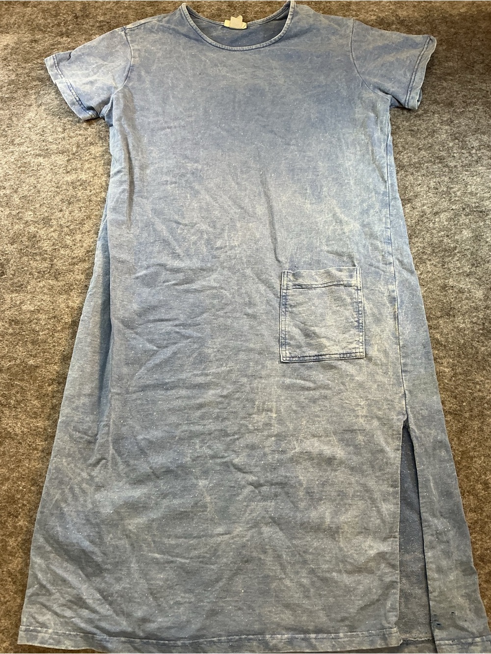 Cactus Bay Blue Washed Cotton T-Shirt Dress with Side Slit Size XL